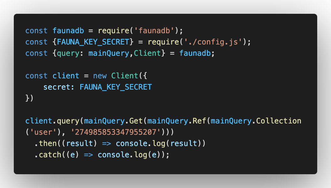 Code snippet to setup a faunaDB client